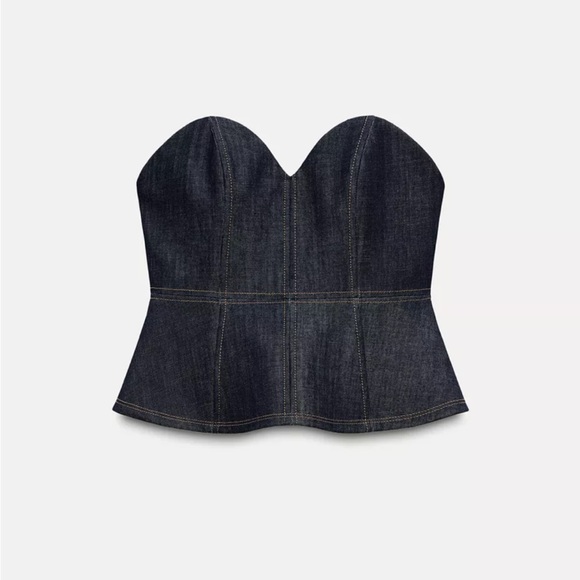 ZARA ZW COLLECTION DENIM PEPLUM BUSTIER - Picture 2 of 9